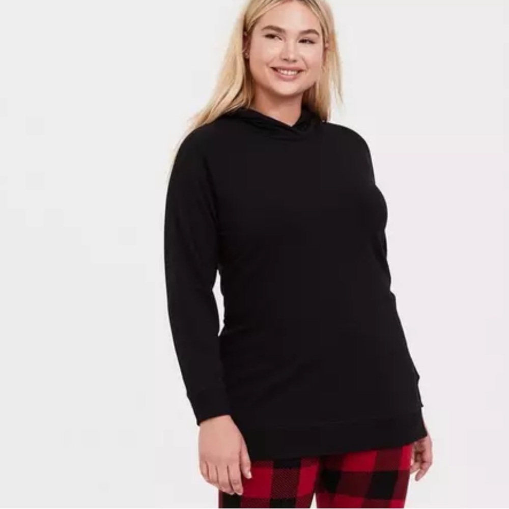 Torrid Fleece Snap Button Hem Tunic Hoodie black size 1X